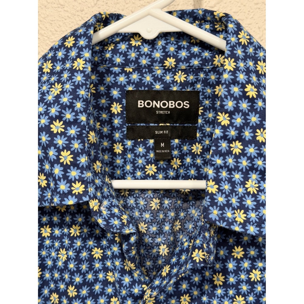 Bonobos Stretch Riviera Slim Fit Floral Shirt Blue Men's M Resort Coastal Preppy - Picture 4 of 7